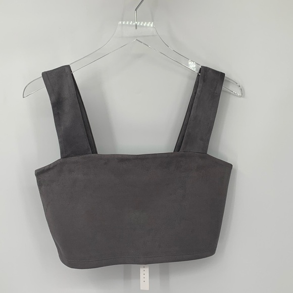 Susana Monaco Cropped wide strap tank top shirt blouse fitted gray silver new S - Picture 1 of 4